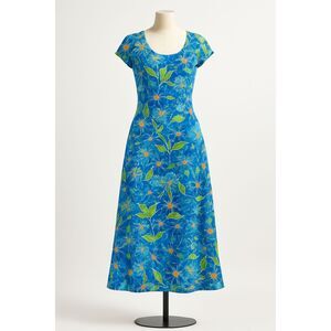 Jams World Vintage Floral Maxi Dress Tropical Hawaiian Size Large